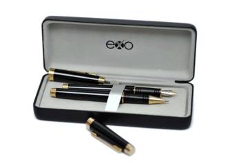 Zestaw (pióro wieczne i kulkowe) EXO Sagitta, czarny, wykończenia złote