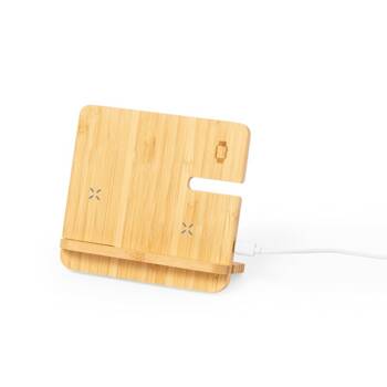 Bambusowa ładowarka bezprzewodowa 15W, stojak na telefon