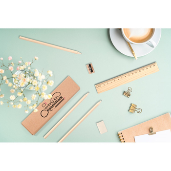 GEOFFREY. Wszechstronny zestaw do pisania składający się z ołówka, temperówki, gumki i linijki