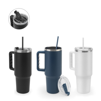 JOYNER XL. Duży kubek podróżny ze stali nierdzewnej (91% z recyklingu) z podwójnymi ściankami izolowanymi próżniowo i matowym wykończeniem 1300 ml