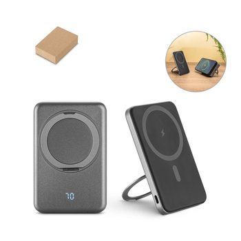 WARSHEL 5. Magnetyczny power bank 5'000 mAh z superszybką ładowarką bezprzewodową 15 W z recyklingowanego ABS (100% rABS) z podstawką