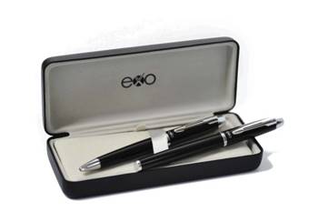 Zestaw (pióro wieczne i długopis) EXO Aries, czarny, wykończenia chromowane