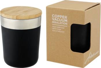 Lagan Miedziany kubek ze stali nierdzewnej o pojemności 300 ml, izolowany próżniowo, z bambusową pokrywką
