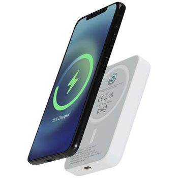 Acrab magnetyczny bezprzewodowy powerbank o pojemności 5000 mAh i mocy 15 W z technologią PD 20 W — wykonany z tworzyw sztycznych pochodzących z recyklingu.