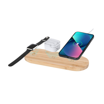 Bambusowa ładowarka bezprzewodowa 15W, 3 w 1