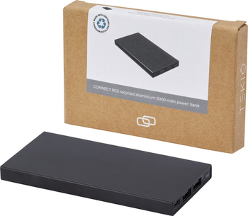 Connect powerbank o pojemności 5000 mAh z aluminium RCS pochodzącego z recyklingu