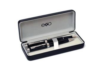 Zestaw (pióro wieczne i długopis) EXO Sagitta, czarny, wykończenia chromowane