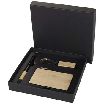 Minka zestaw upominkowy zawierający długopis wykonany z aluminium z recyklingu z certyfikatem RCS, łańcuch do kluczy oraz ramka na kartę RFID