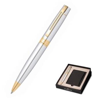G0000-2 Zestaw prezentowy Sheaffera, chrom długopis 9342 BP, skórzane czarne etui na karty kredytowe