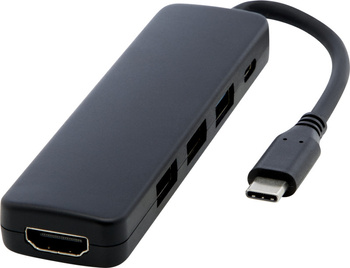 Loop adapter multimedialny USB 2.0-3.0 z portem HDMI wykonany z tworzyw sztucznych pochodzących z recyklingu z certyfikatem R