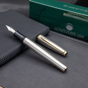 Pióro wieczne Aldo Domani, chromowe, wykończenia w kolorze złotym